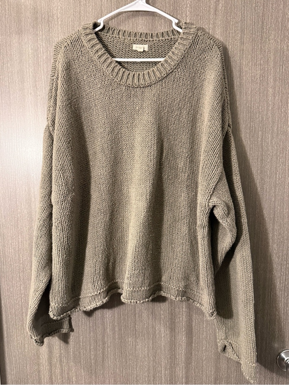 Pilcro Relaxed Crewneck Sweater in Taupe